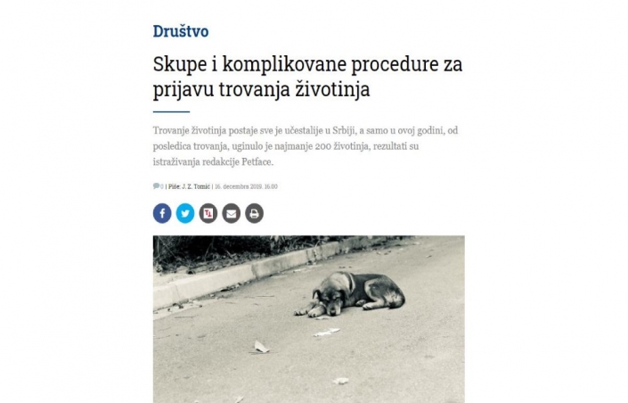 Danas: Skupe i komplikovane procedure za prijavu trovanja životinja